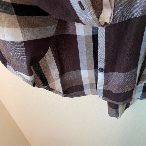 Bellissima Brown Tan Button Up Linen Blend Top M - Picture 7 of 11